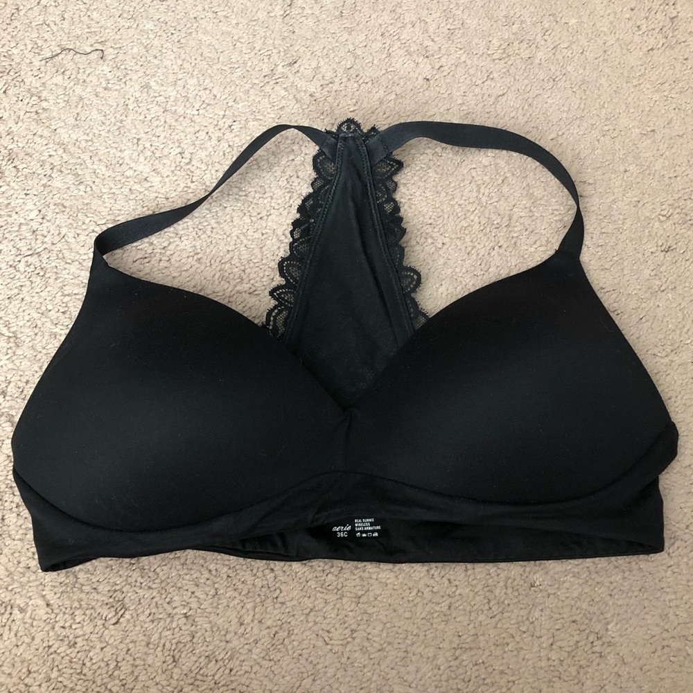 Aerie real sunnie wireless racer back lace bra 36C